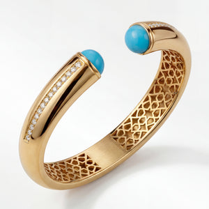Firouzeh Turquoise Cuff Bracelet inner lattice detail, gold craftsmanship