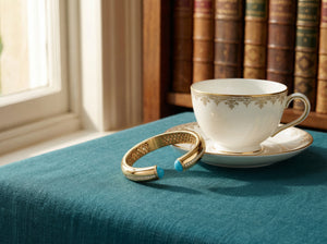 Firouzeh Turquoise Cuff Bracelet styled with Persian tea setting