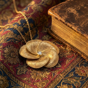 Golestan Rose Pendant on Persian silk with book - Silux London heritage