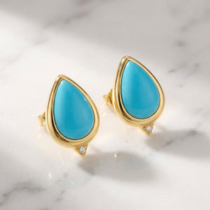 Firouzeh Turquoise Stud Earrings, 45-degree angle showing design detail