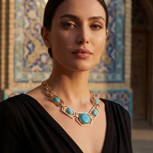 Firouzeh Turquoise Collar Necklace portrait view on model