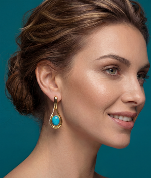 Firouzeh Turquoise Drop Earrings profile view, showing movement