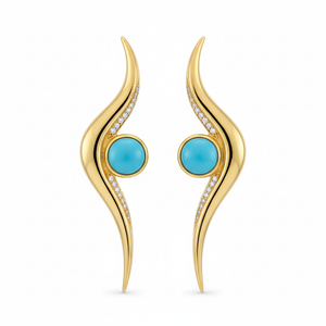 Firouzeh Turquoise Ribbon Drop Earrings hero shot, detailed front view