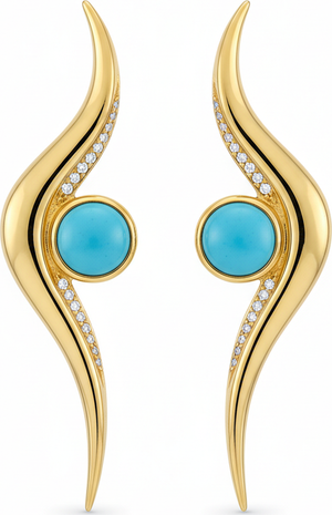 Firouzeh Turquoise Ribbon Drop Earrings hero shot, detailed front view