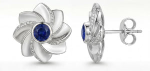 Gol-e Behesht earrings in 18ct white gold with blue sapphires by Silux London