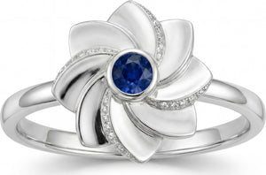 Gol-e Behesht ring side view showing sculptural petal depth in white gold