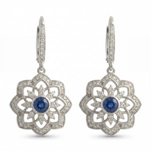 Gol-e Sefid drop earrings in 18ct white gold with blue sapphires by Silux London