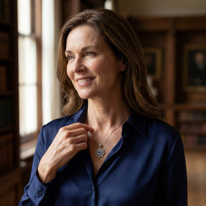 Gol-e Shab pendant alternate angle, Persian geometric flower pendant