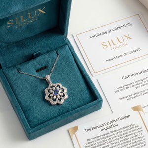 Gol-e Shab pendant side view showing layered white gold architecture