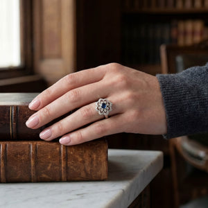 Gol-e Kabud ring side profile showing sculptural depth in 18ct white gold