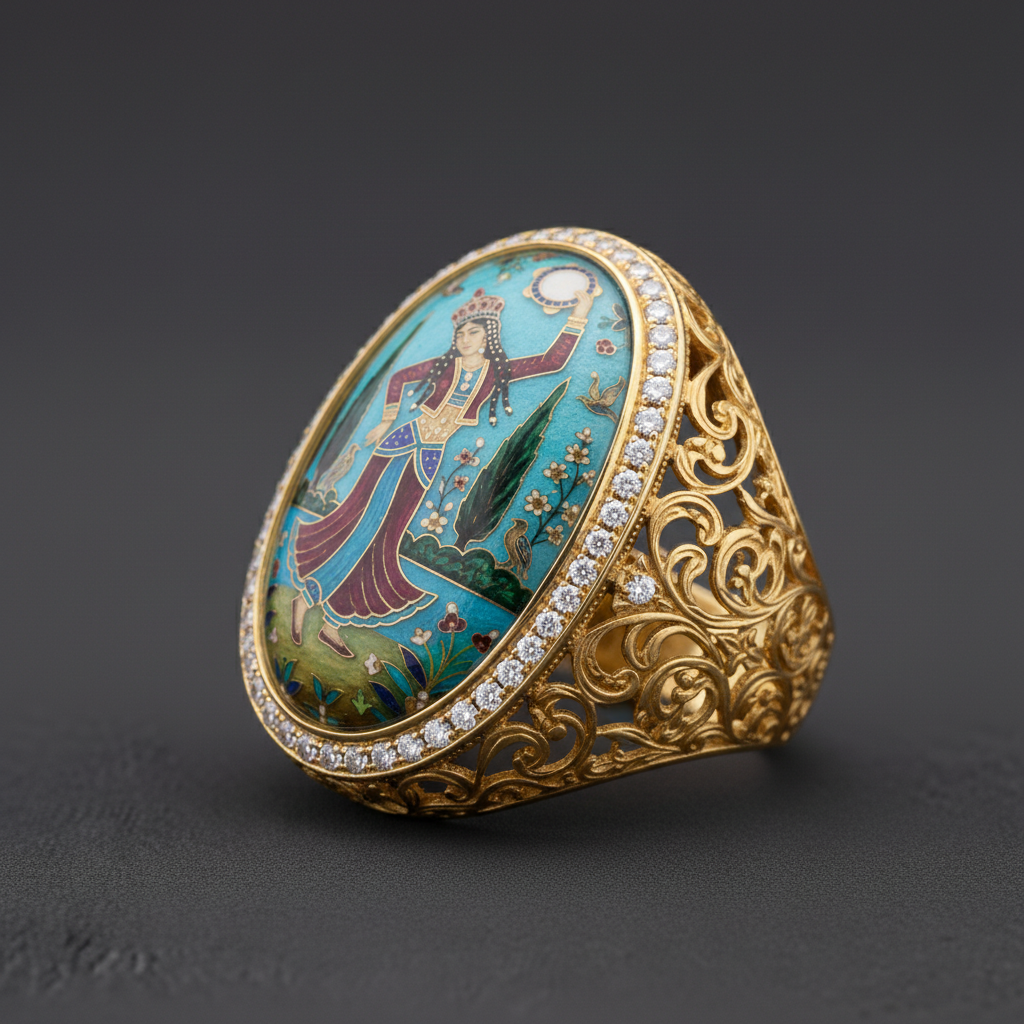 Persian Miniature Cocktail Ring - Three Quarter Angle