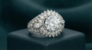 Mahtab engagement ring with claw-set diamond centre stone, 45 degree view