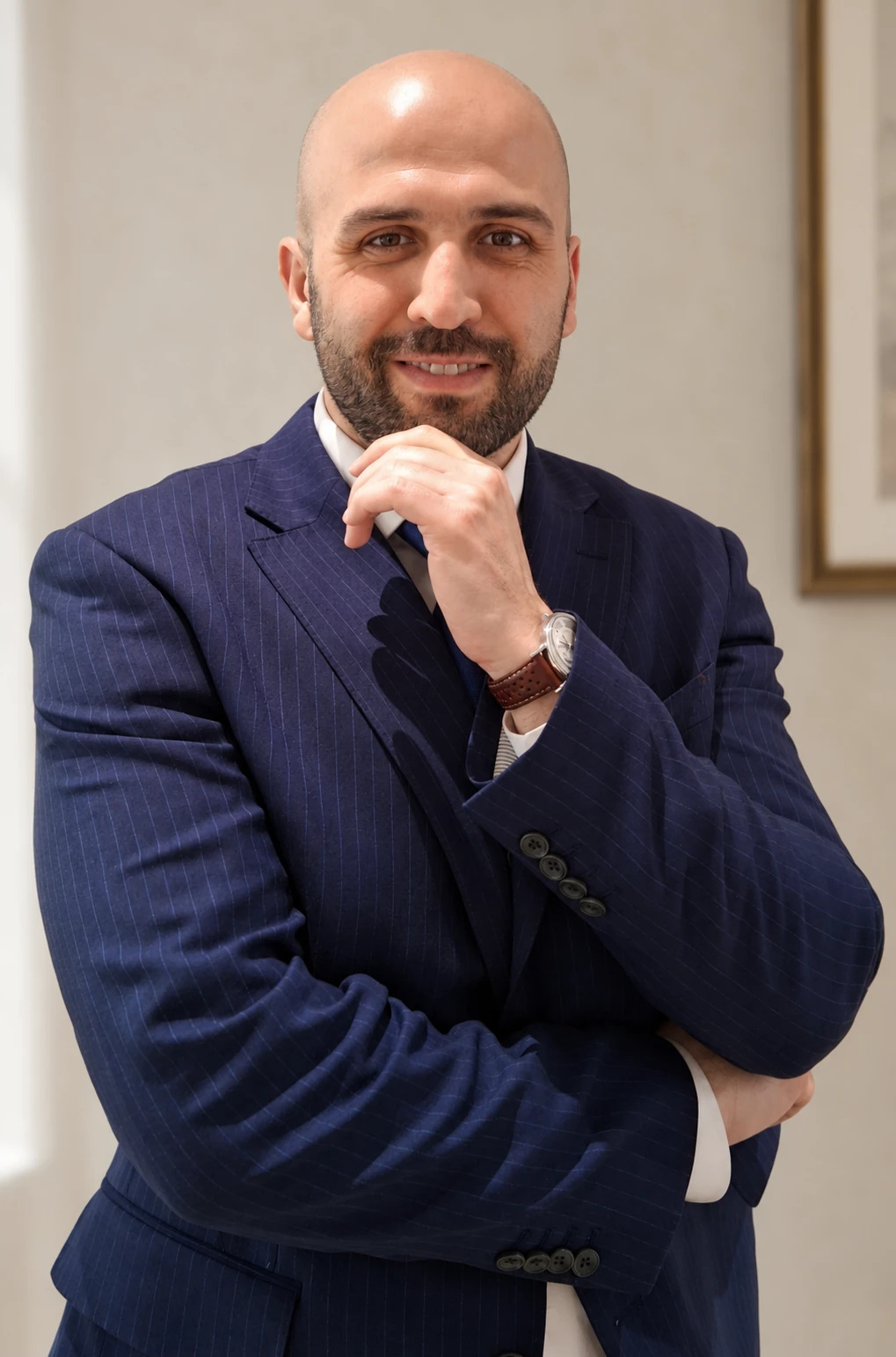 Hamed Arab, founder and jewellery designer of Silux London, in a navy suit.