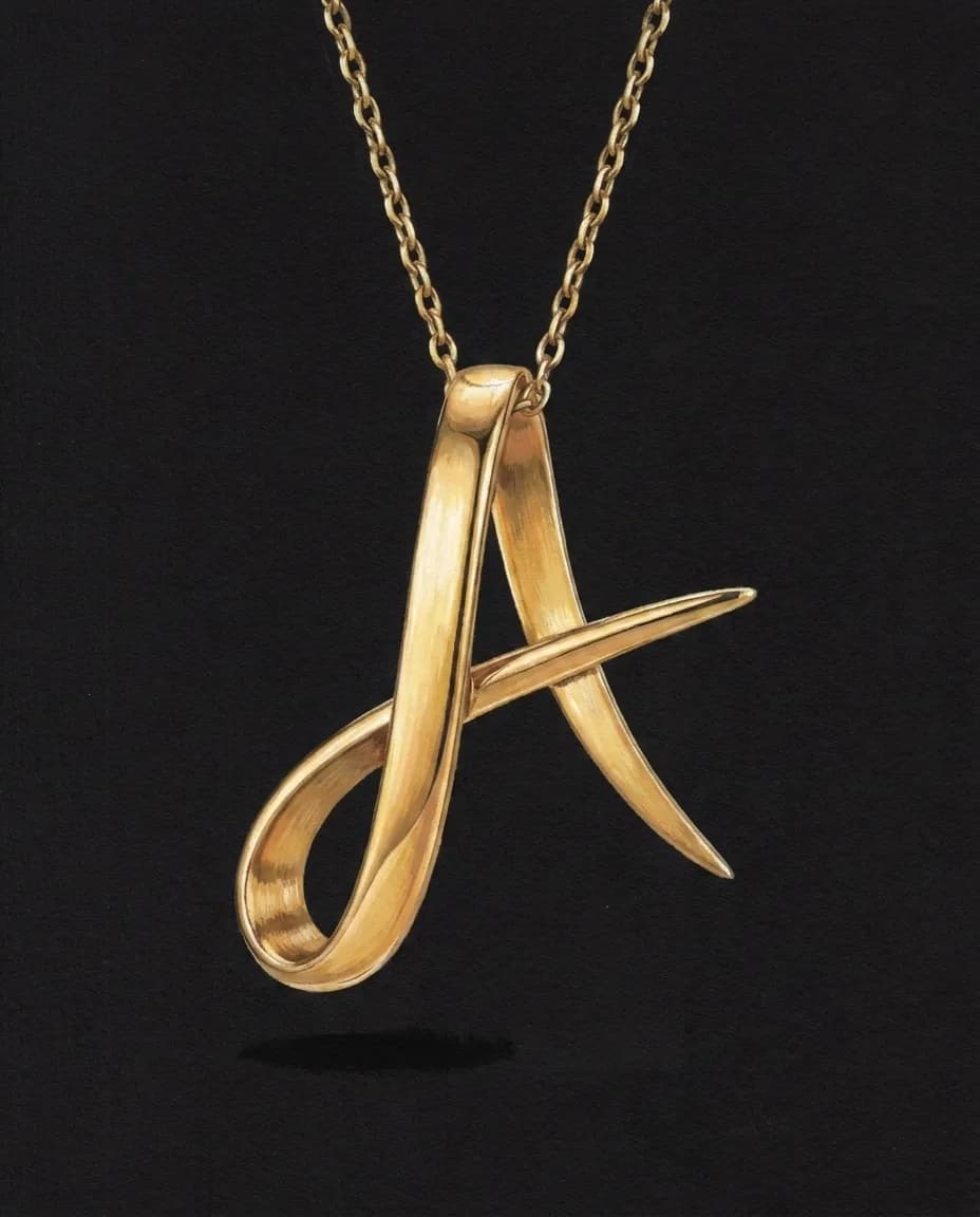 Gouache rendering of the Emza Letter Pendant on black card