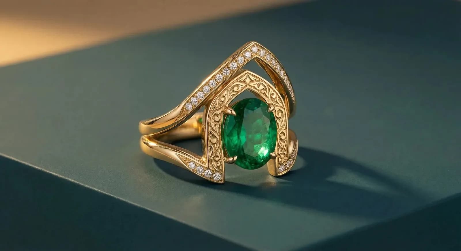 Roya Engagement Ring | Oval Emerald Split-Shank