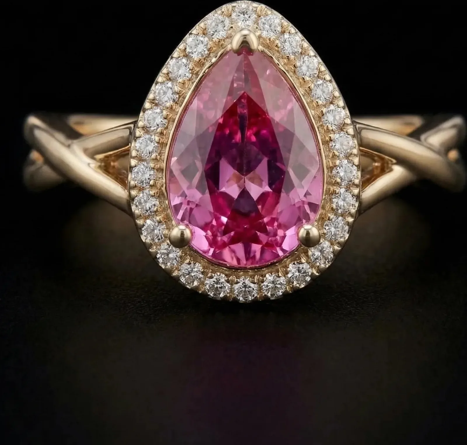 Chinar Engagement Ring | Pear-Cut Pink Sapphire Halo