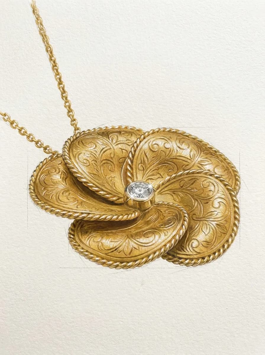 Atelier rendering of the Golestan Rose Pendant