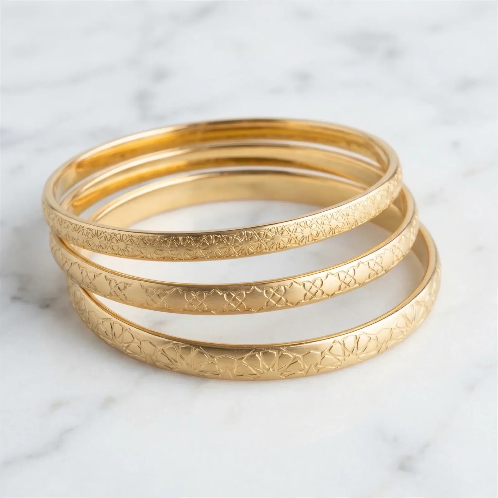 Peyvand Bangle Stack | Set of Three Engraved Gold Bangles