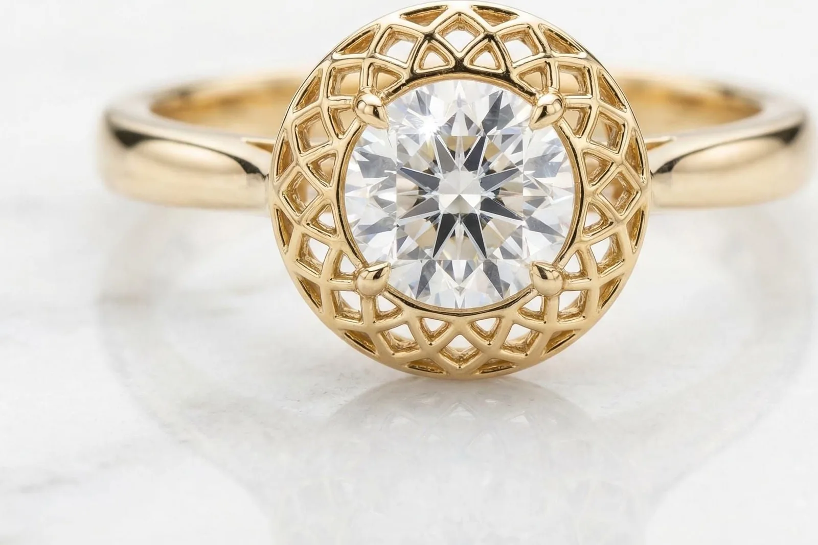 Atash - Sacred Fire Lattice Halo Engagement Ring