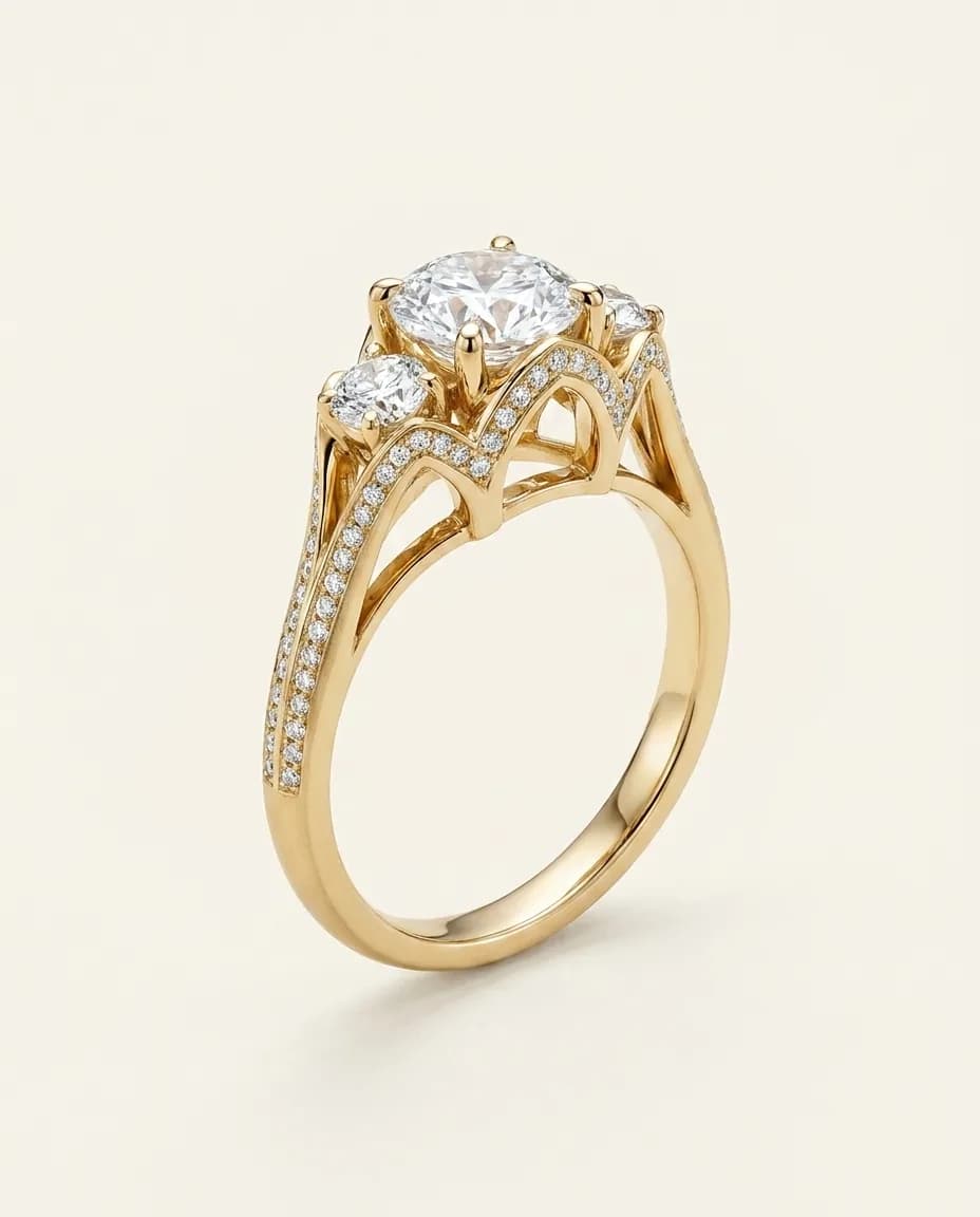 Setareh Eyvan Engagement Ring | Three-Stone Girih Baskets