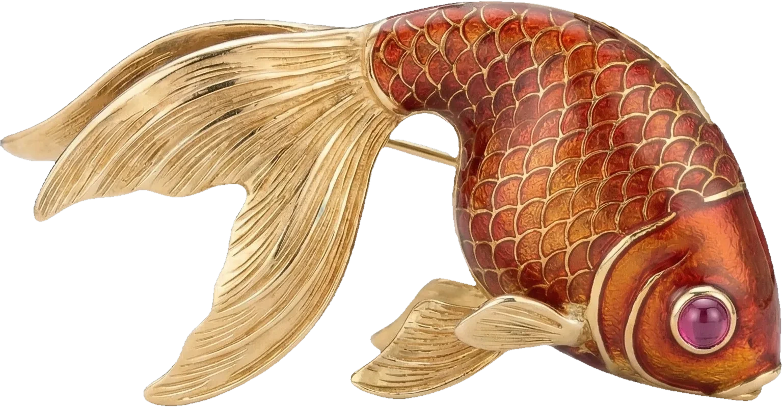 The Mahi Brooch, the collection’s photographed hero piece, shown at monument scale.