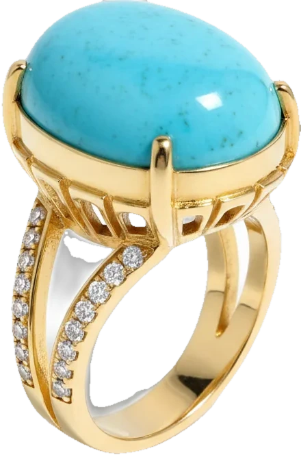 The Firouzeh Turquoise Statement Ring, the collection’s photographed hero piece, shown at monument scale.