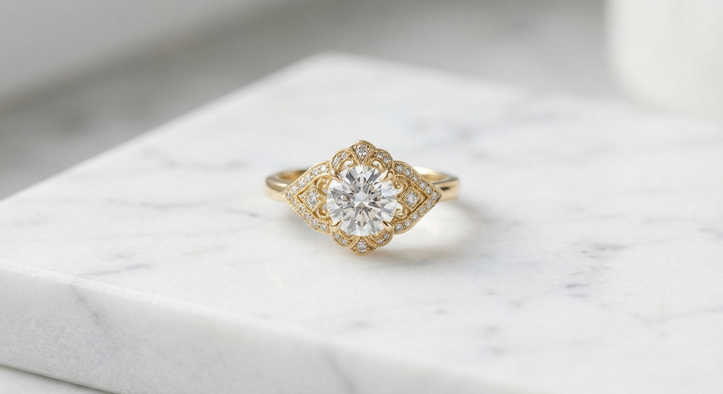 Bespoke lab grown diamond engagement ring in Persian-inspired setting by Silux London