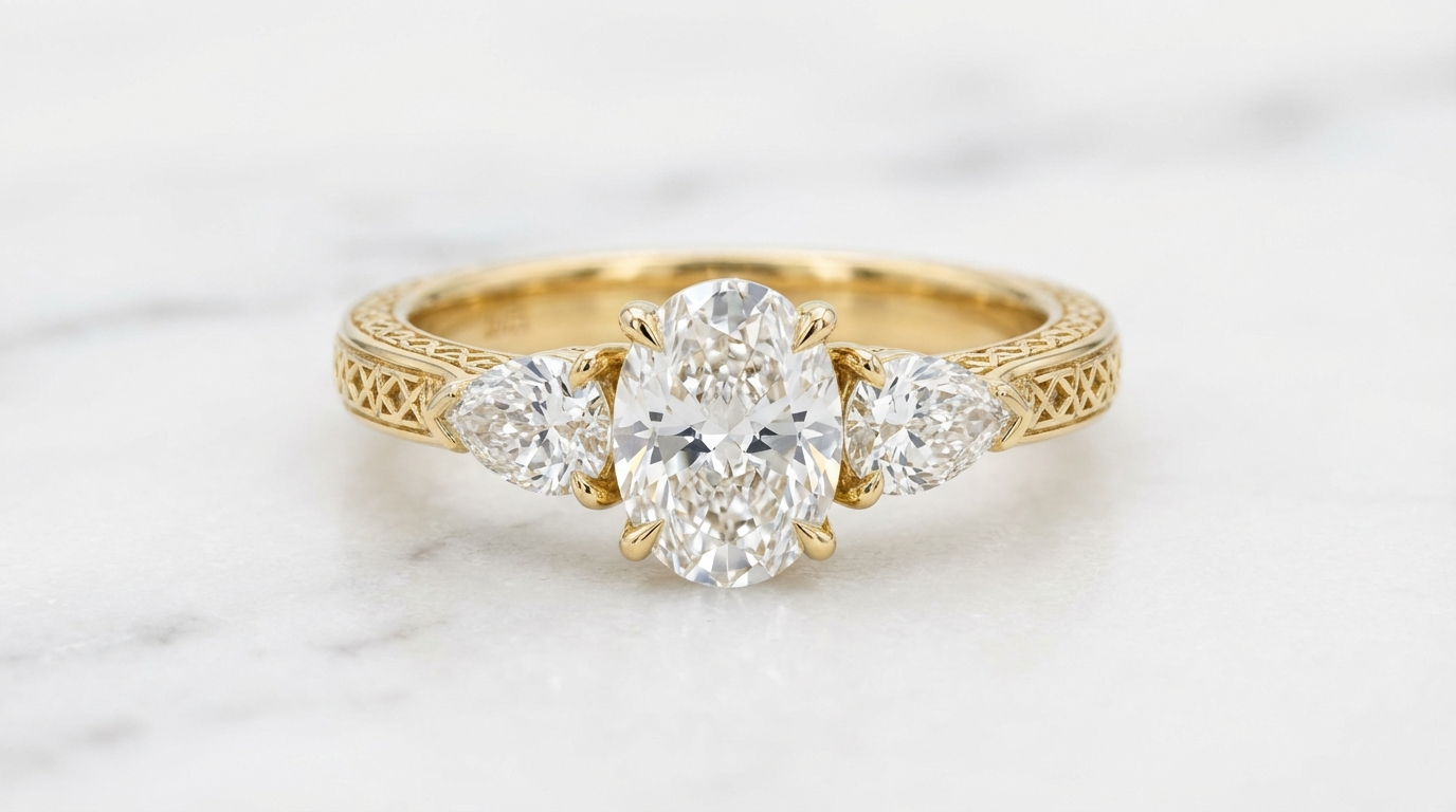 Bespoke three-stone trilogy engagement ring in 18ct yellow gold - Silux London