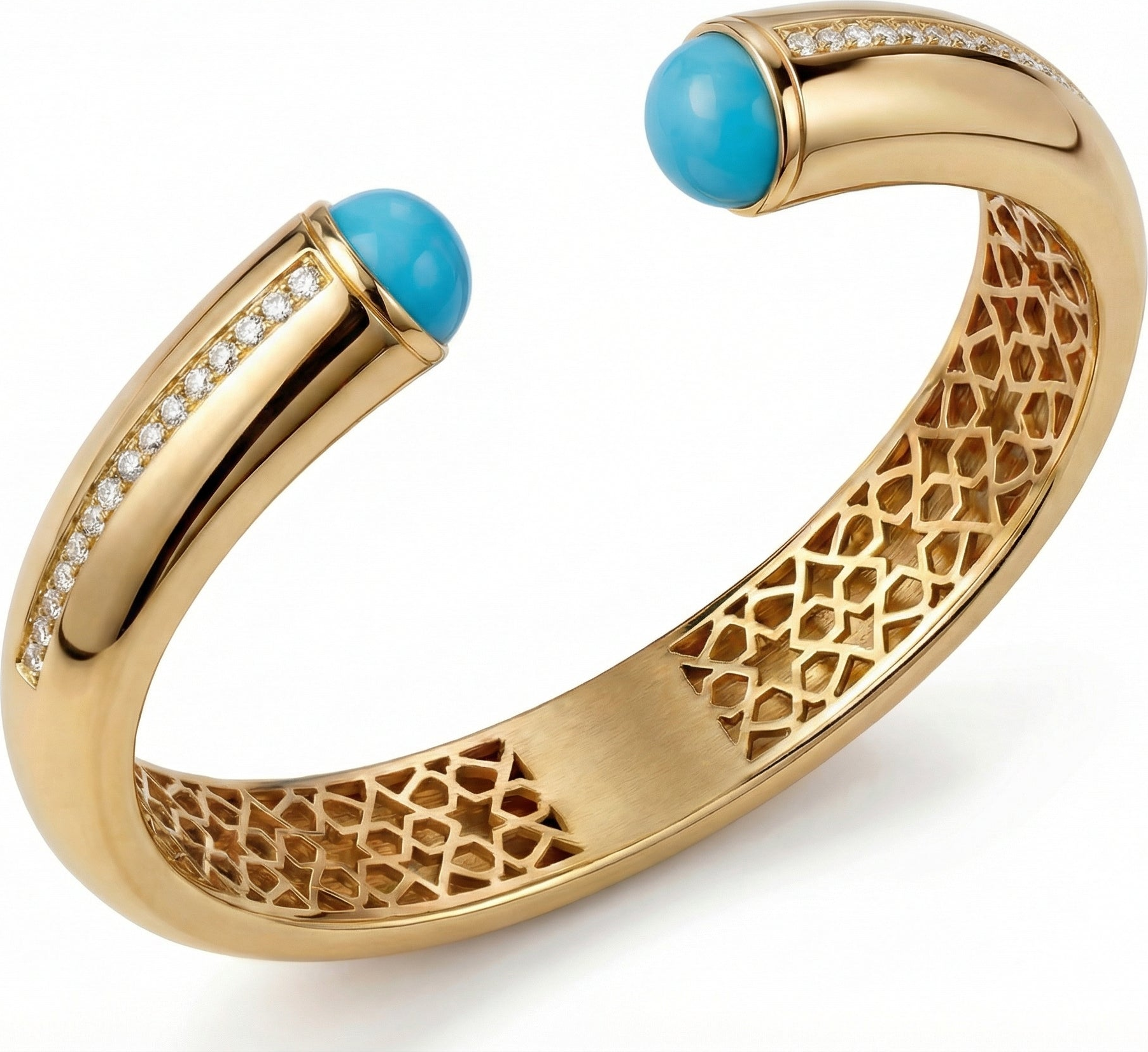 Firouzeh Turquoise Cuff Bracelet, 45-degree angle view