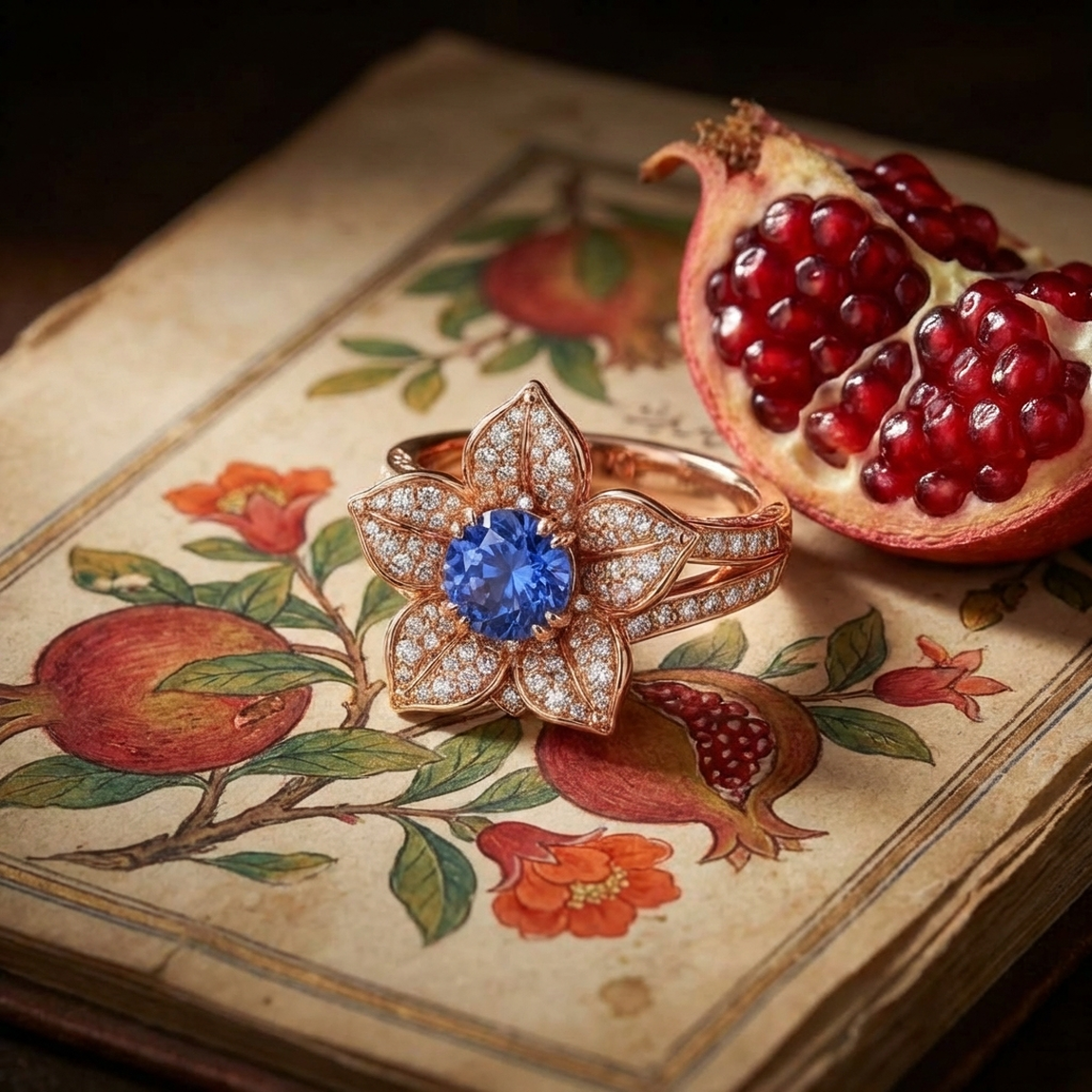 Golnar engagement ring - Persian pomegranate heritage and cultural context