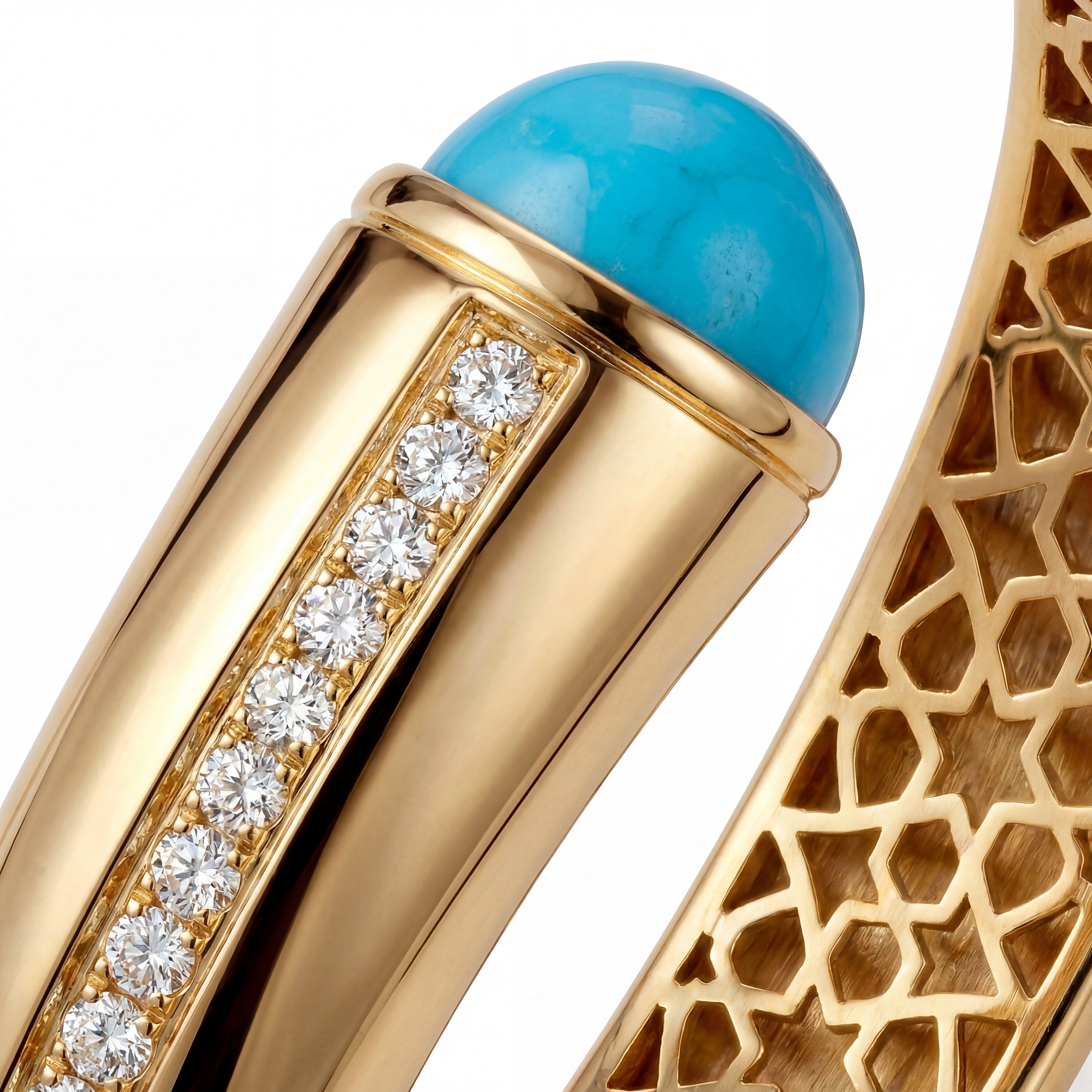 Firouzeh Turquoise Cuff Bracelet macro detail showing turquoise texture