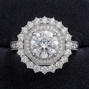 Roshanak engagement ring - top view showing two-tier muqarnas halo architecture