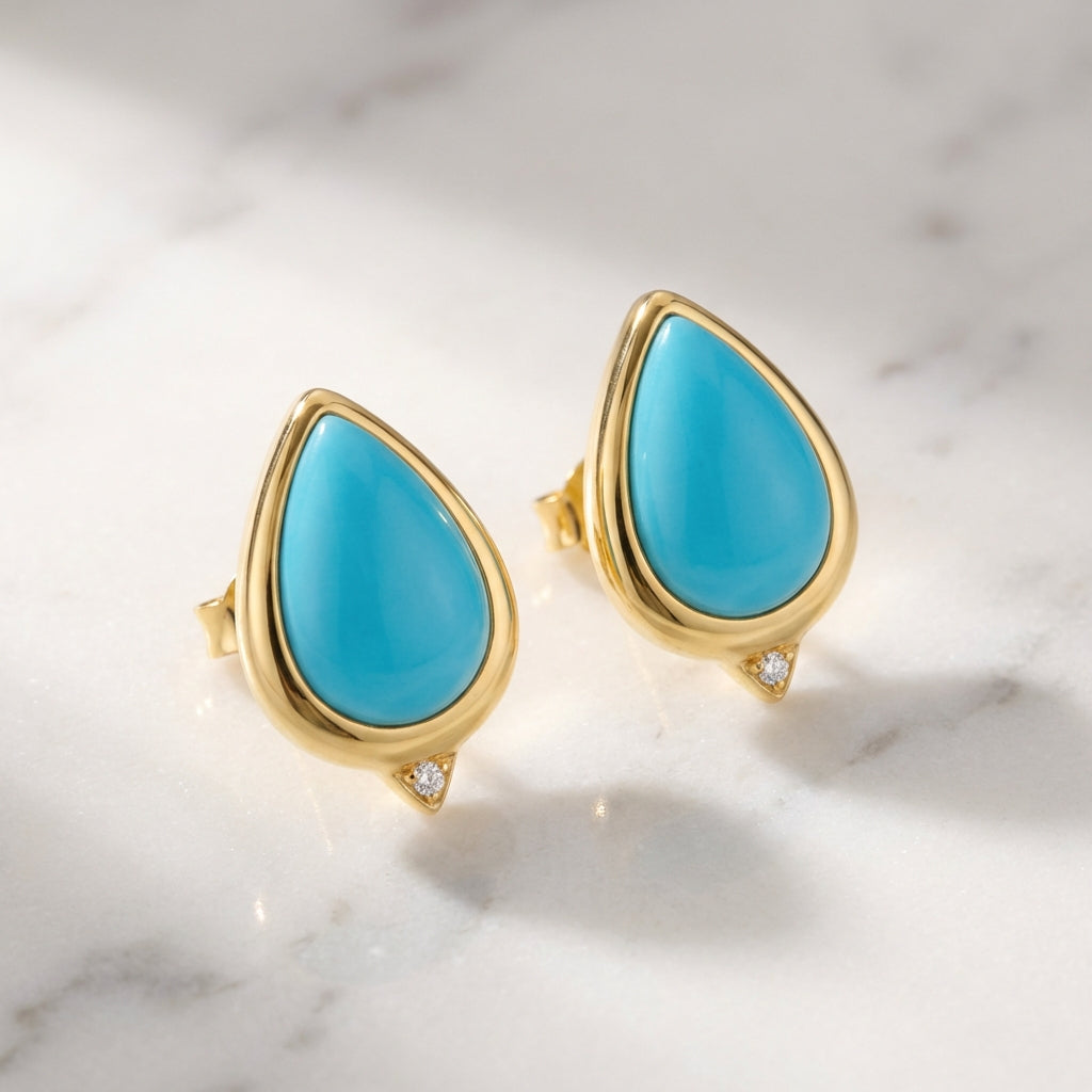 Firouzeh Turquoise Stud Earrings, 45-degree angle showing design detail