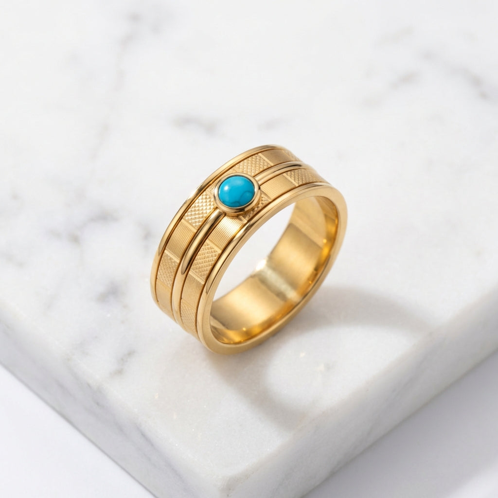 Firouzeh Turquoise Stacking Ring, 45-degree angle showing design detail