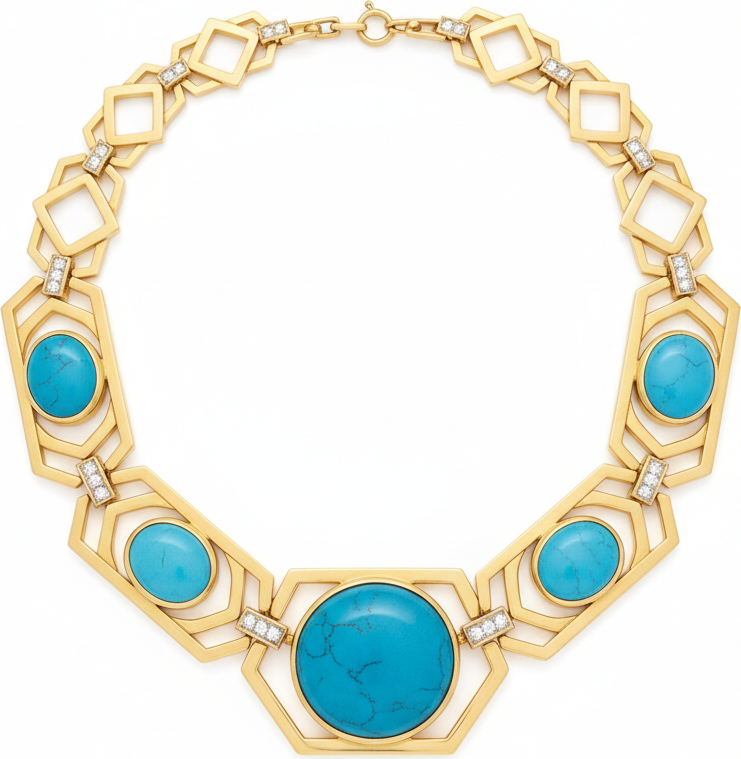 Firouzeh Turquoise Collar Necklace hero shot, detailed front view
