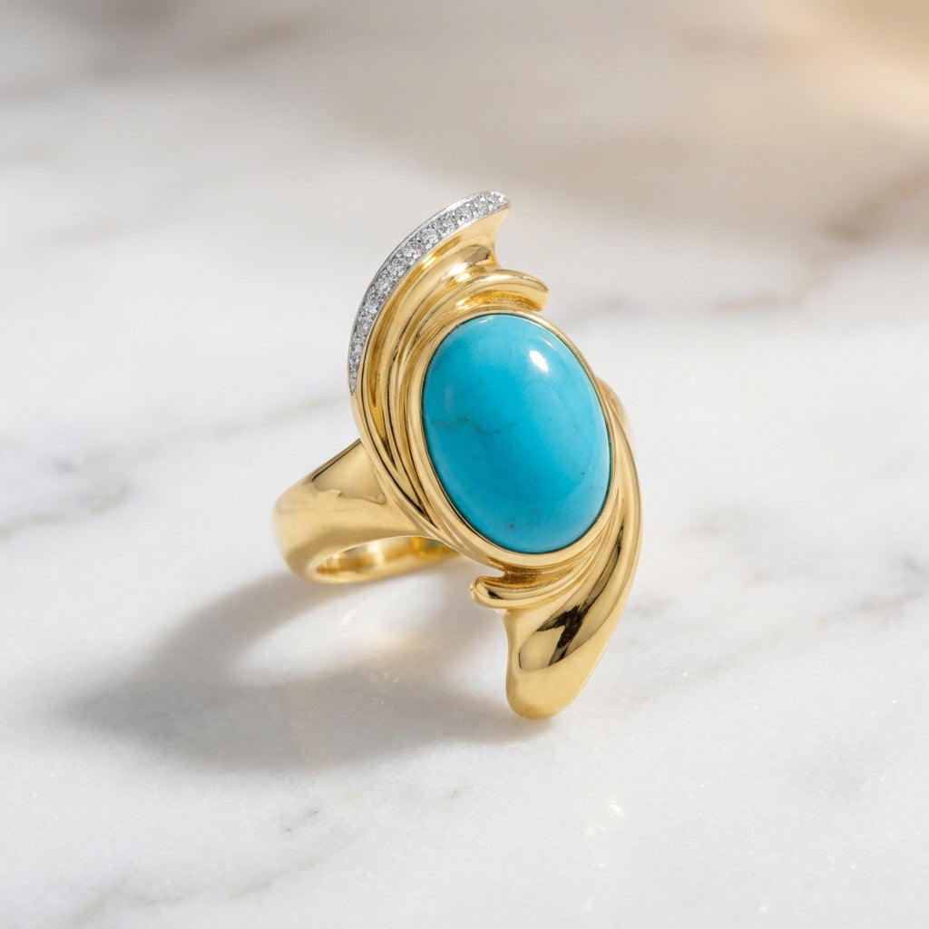Firouzeh Turquoise Cocktail Ring, 45-degree angle showing design detail