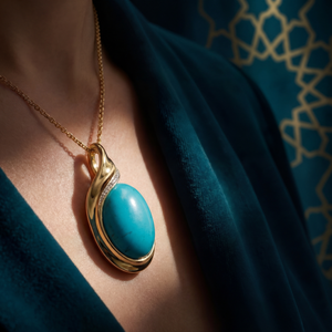 Firouzeh Turquoise Signature Pendant in moody atmospheric light