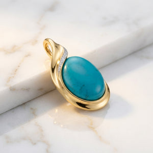 Firouzeh Turquoise Signature Pendant, 45-degree angle showing design detail