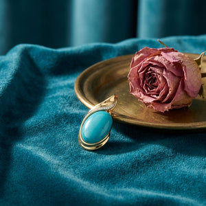 Firouzeh Turquoise Signature Pendant styled with Persian tea setting