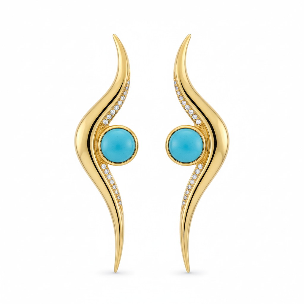 Firouzeh Turquoise Ribbon Drop Earrings hero shot, detailed front view