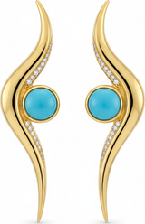 Firouzeh Turquoise Ribbon Drop Earrings hero shot, detailed front view