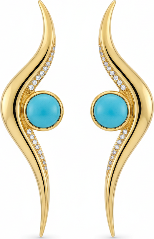 Firouzeh Turquoise Ribbon Drop Earrings hero shot, detailed front view