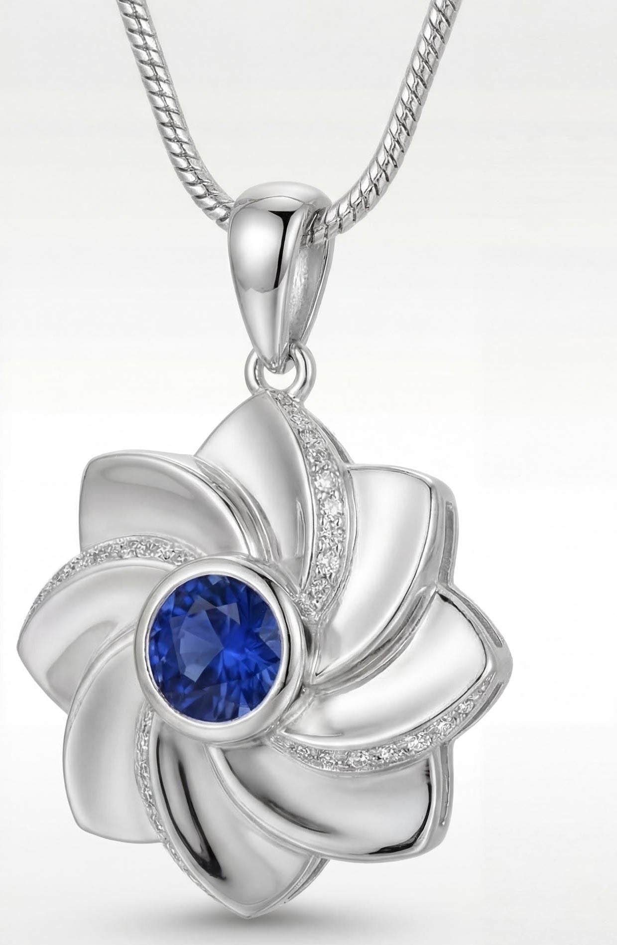 Gol-e Behesht pendant on chain, paradise flower with diamond pave petals