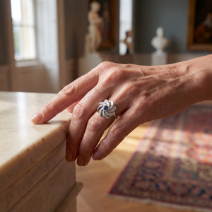 Gol-e Behesht ring alternate angle showing micro-pave diamond detail