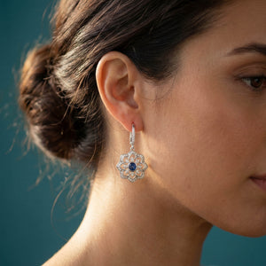 Gol-e Sefid earrings pair view, Persian garden jewellery in white gold