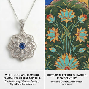 Gol-e Shab pendant back view showing Birmingham hallmarked white gold