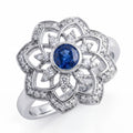 Gol-e Kabud ring in 18ct white gold with blue sapphire and diamond petals by Silux London