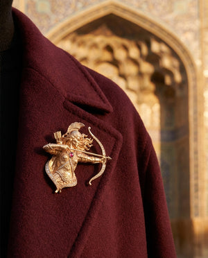 Gordafarid Pendant - Lapel on burgundy coat