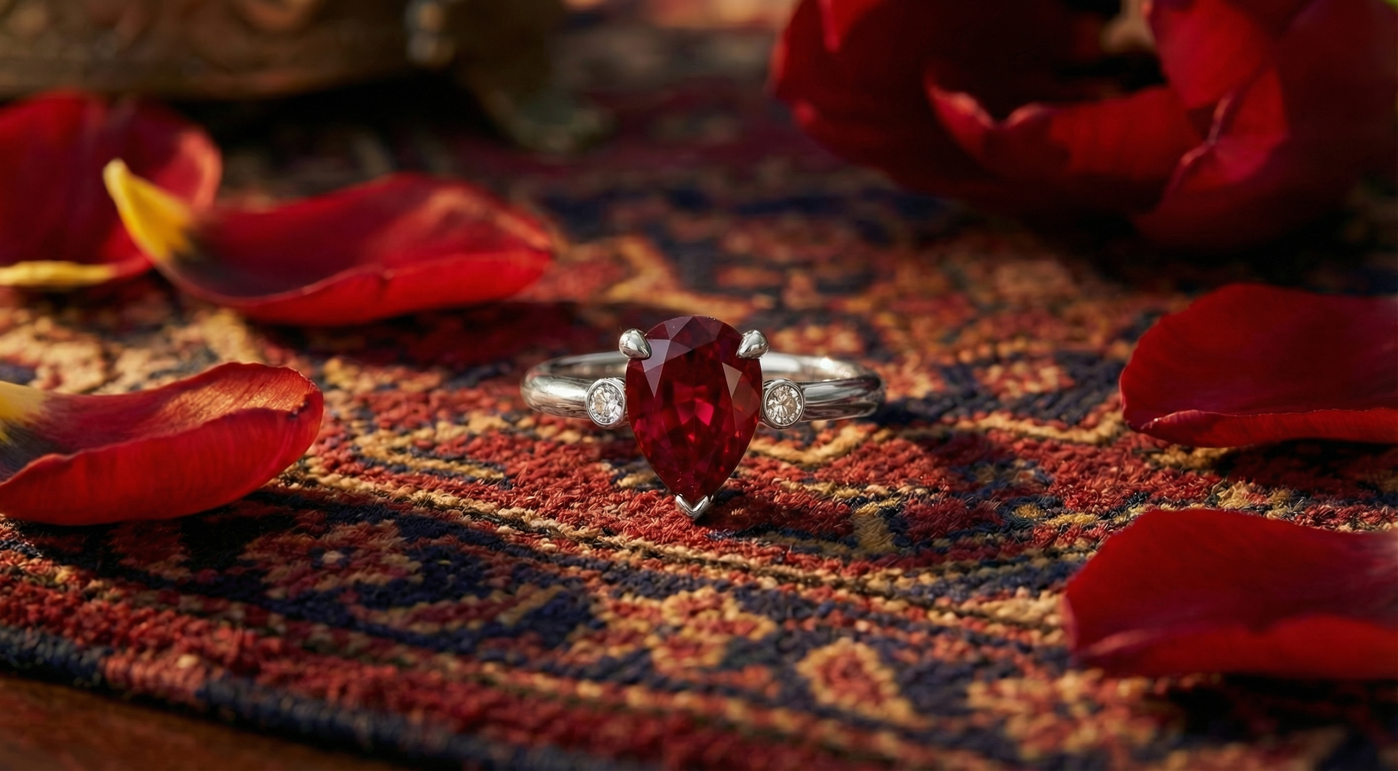 Laleh Engagement Ring in Platinum - Ruby Tulip Petal Setting by Silux London