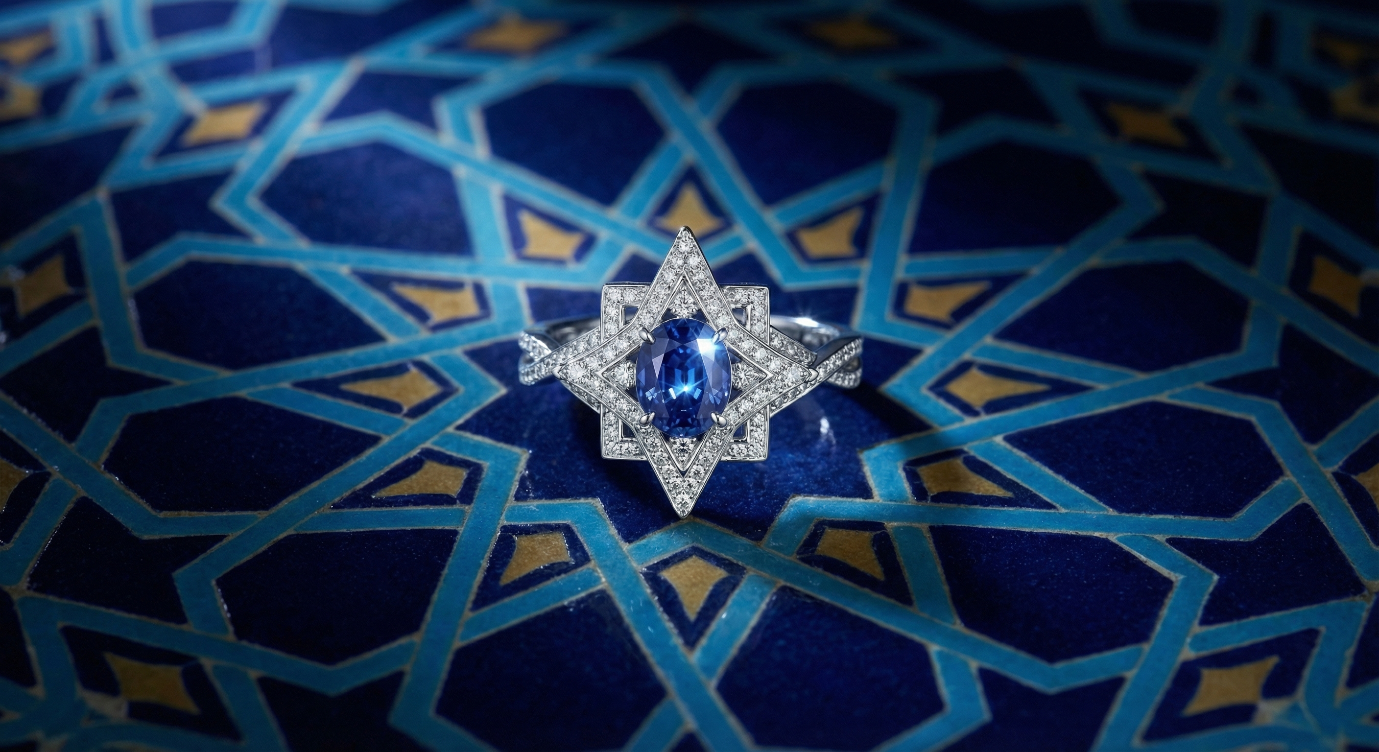 Kohestar Engagement Ring - Heritage composition with Persian geometric inspiration